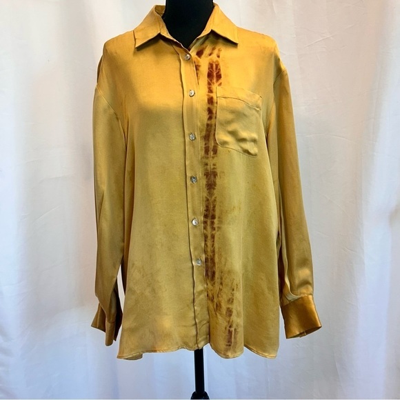 Zara studio collection mustard yellow artistic paint splatter blouse S NWOT RARE - Picture 15 of 15